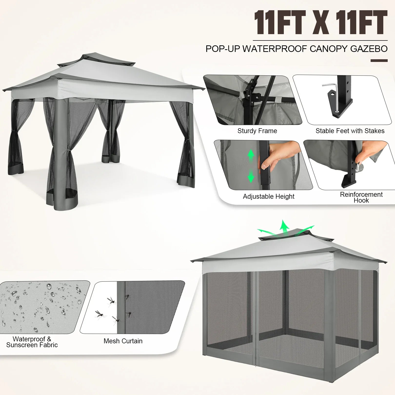 11x11ft Easy Pop-Up Gazebo
